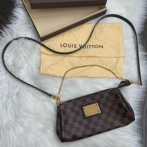 LOUIS VUITTON Eva Damier Ebene Clutch w/ Strap